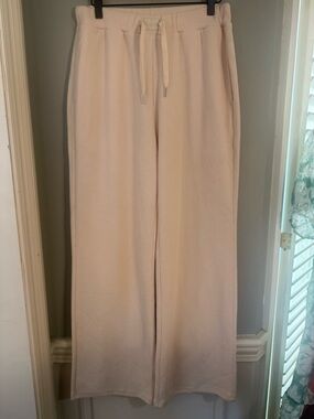 Comfrt Waffle Lounge Pant Cream Wide Leg Drawstring Thermal Textured Size Large